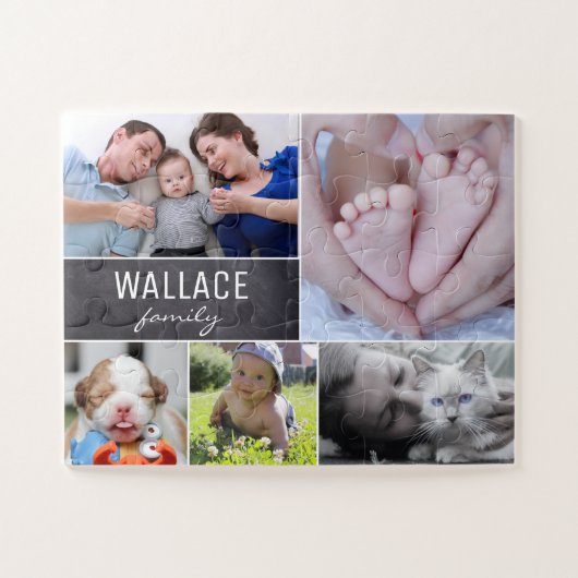Familienname von Collage Fotos personalisiert Puzzle (Horizontal)