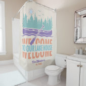 Familienname von Retro Lake House Duschvorhang (Beispiel)