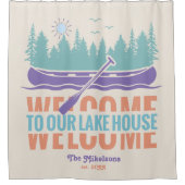Familienname von Retro Lake House Duschvorhang (Vorderseite)
