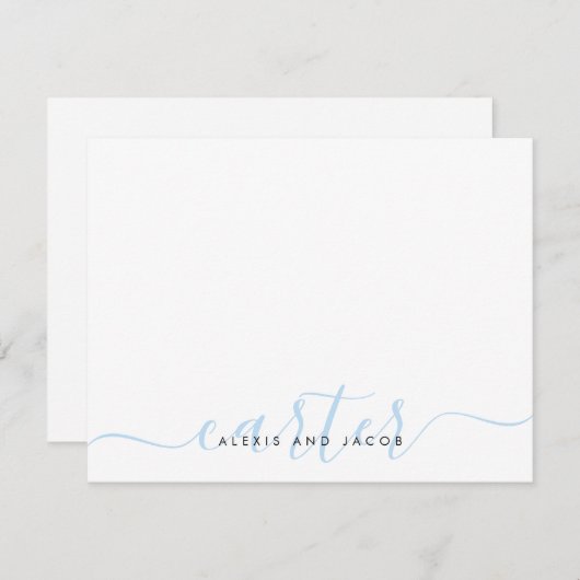 Familienname Wedple Light Baby Blue Script Mitteilungskarte (Vorne/Hinten)