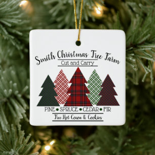 Familienname Weihnachtsbaumfarm Red Green Kariert Keramikornament
