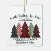 Familienname Weihnachtsbaumfarm Red Green Kariert  Keramikornament (Links)