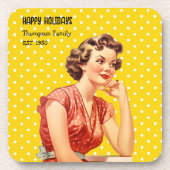 Familienname Weihnachtsgeschenk Bunter Retro-Stil Getränkeuntersetzer (Vorderseite)