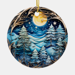 Familienname Winter Wonderland Forest Personalisie Keramik Ornament