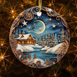 Familienname Winterkabinenwald Personalisiert Keramik Ornament