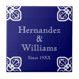 Familiennamen - spanisches Weiß auf Blau Fliese