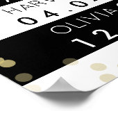 Familiennamen & Termine Black Stripes & Gold Confe Poster (Ecke)