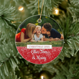 Familiennamen und Fotos Weihnachtsfeiertag Keramik Ornament