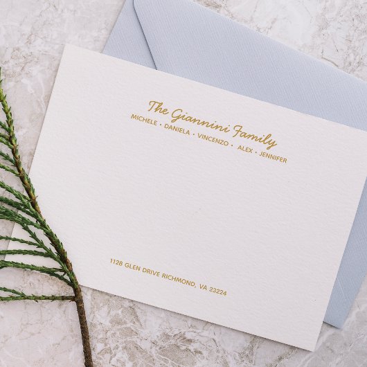 FAMILIENNOTECARDS Cursive Name Address IMITATS GOL Mitteilungskarte