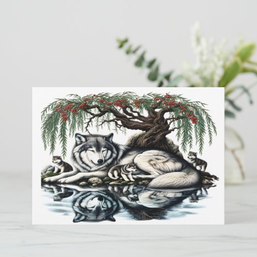 Familienoase Serene Wolf in idyllischer Natur Dankeskarte (Stehend Vorderseite)