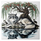 Familienoase Serene Wolf in idyllischer Natur Fliese (Vorderseite)