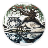 Familienoase Serene Wolf in idyllischer Natur Keramikknauf (Vorderseite)