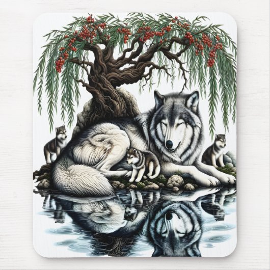 Familienoase Serene Wolf in idyllischer Natur Mousepad (Vorne)