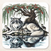 Familienoase Serene Wolf in idyllischer Natur Rechteckiger Pappuntersetzer (Vorderseite)