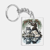 Familienoase Serene Wolf in idyllischer Natur Schlüsselanhänger (Vorderseite links)