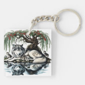 Familienoase Serene Wolf in idyllischer Natur Schlüsselanhänger (Rückseite)