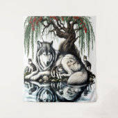 Familienoase Serene Wolf in idyllischer Natur Wandteppich (Vorderseite)