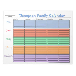 Familienplaner Bunter Planer Personalisierter Plan Notizblock