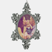 Familienportrait Schneeflocken Zinn-Ornament (Links)