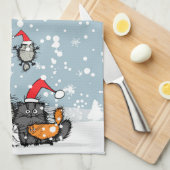 Familienporträt der Katze im Schnee Küchentuch (Viertel Falte)