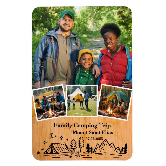 Familienreise mit 4 Fotos für Camping Magnet (Vertikal)