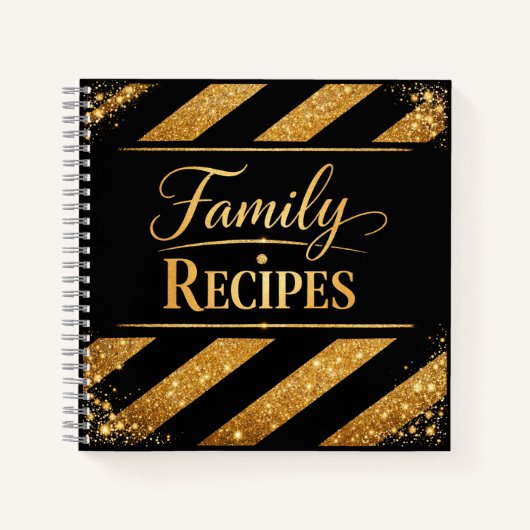 Familienrezepte - Black Gold Script Kochbuch Notizblock (Vorderseite)