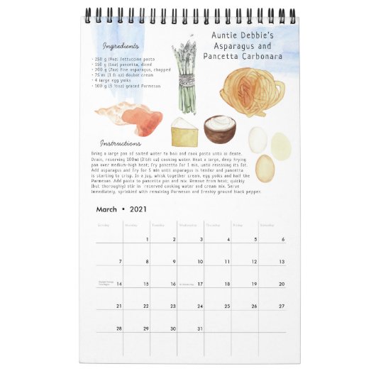 Familienrezepte Heirloom Keepake | Wasserfarbe Kalender (Mär 2021)