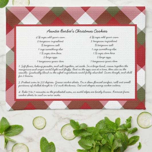 Familienrezepte Keepake Red Green Kariert Holiday Geschirrtuch (Gefaltet)