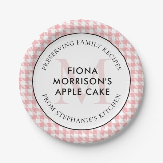 Familienrezepte Red Gingham Monogram Pappteller (Vorderseite)