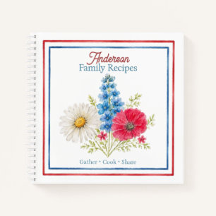 Familienrezeptebuch   Wasserfarbenes Florales Koch Notizblock
