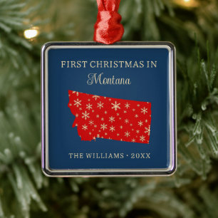 Familiens erstes Weihnachten in Montana USA Staat Ornament Aus Metall