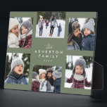 Familiensammlung 6 Foto schlichtes modernes schlin Fotoplatte<br><div class="desc">Eine Collage von sechs Fotos zusammen mit Familienname und Jahr oder anderen benutzerdefinierten Text macht diesen personalisierten Aal zu einem großartigen Geschenk. Die Highlights Ihres Jahres,  das Beste aus Ihrem Foto,  Enkelfotos,  Hochzeitsfotos und vieles mehr. Der grün gespreizte Hintergrund kann geändert werden,  indem Sie auf "Weiter anpassen" klicken.</div>