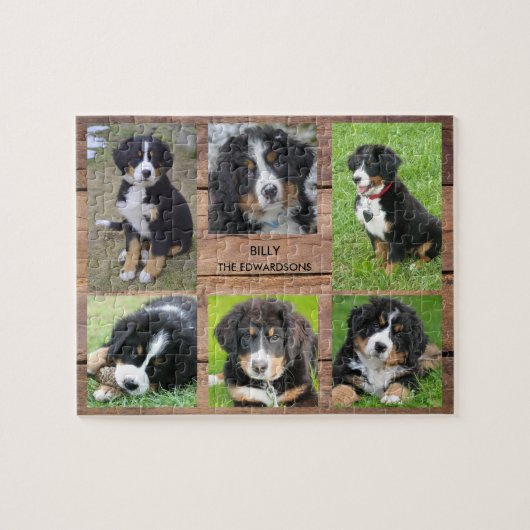 Familiensammlung 6 Fotos Hund und Familienname Puzzle (Horizontal)