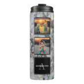 Familiensammlung von Foto auf grauem Marmor-Monogr Thermosbecher (Vorderseite)