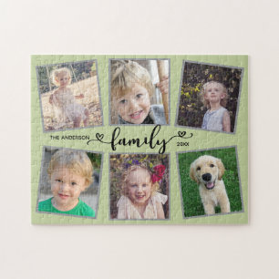 Familienskript Herz grüne FotoCollage Puzzle