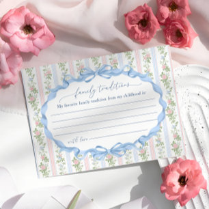 Familientraditionen von rosa und blauen Blumenbäum Begleitkarte