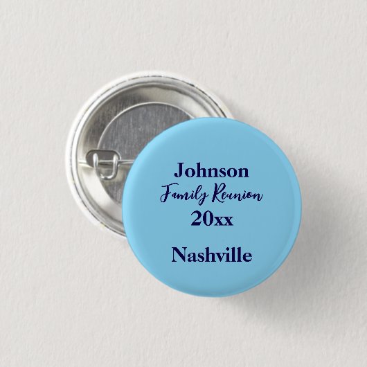 Familientreffen Andenken Hellblauer Name Jahr Button (Vorne & Hinten)