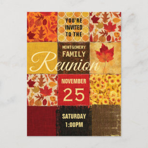 Familientreffen Farmhouse Herbst Patchwork Quilt Einladungspostkarte