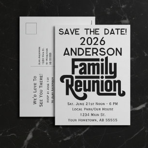 Familientreffen Modern Schwarz Weiß Save The Date Feiertagspostkarte