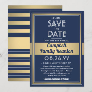 Familientreffen Moderne Eleganz Navy Blau Gold Wei Save The Date
