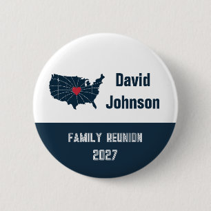 Familientreffen Namensschild USA Karte Meilen ause Button