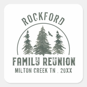 Familientreffen Rustikaler Wald Vintage Name Quadratischer Aufkleber