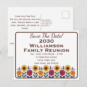 Familientreffen Save-the-Date Sonnenblumen-Postkar Feiertagspostkarte