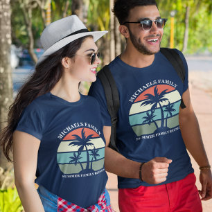 Familientreffen Sommer Sonnenuntergang Strand Palm T-Shirt