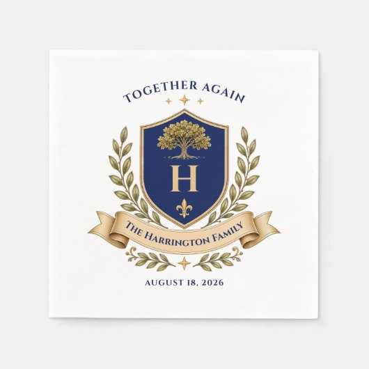Familientreffen-Wappen-Name-Monogramm-Datum Serviette (Vorderseite)