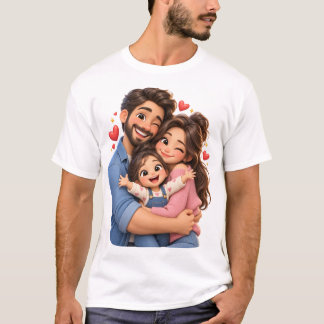 Familienumarmung _3D Cartoon T-Shirt Design