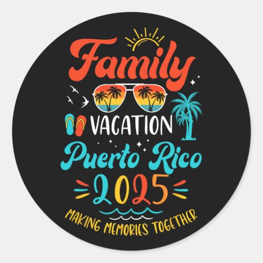 Familienurlaub 2025 Puerto Rico Matching Sommer V Runder Aufkleber (Vorderseite)