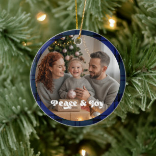 Familienurlaub-Andenken-Karo-Weihnachtsfoto Keramik Ornament