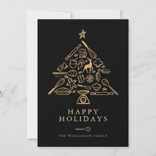 Familienurlaub Baking Black & Gold Weihnachtsbaum Feiertagskarte