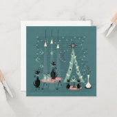 Familienurlaub der Katze Mitte des Jahrhunderts Karte (Vorderseite/Rückseite Beispiel)